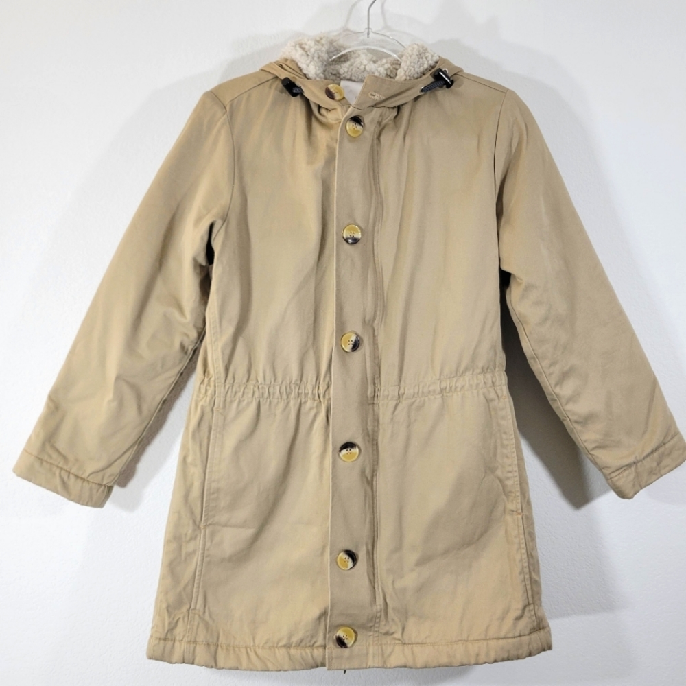 AMERICAN APPAREL beige sherpa-lined combed cotton chino warm hooded parka coat